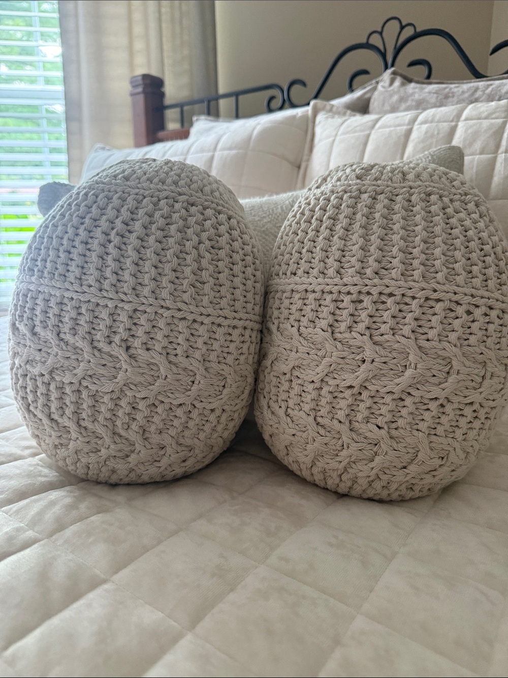 NEW Threshold Studio McGee Cream Crochet Knit Egg Throw Pillows Lot of 2 NWT